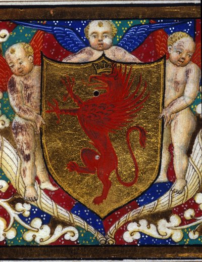 Blazon decorates a griffon crown on gold background (detail) by Unknown artist