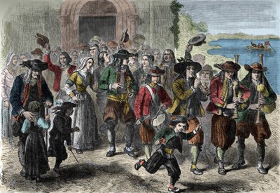 Breton custom: couple of young marriages at the exit of the church. At the top of the cortege are players of biniou and drum. Treguennec, Finistere by Unknown artist