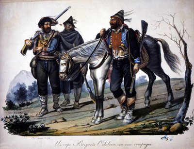 Brigandage in Calabria, Italy, engraving of the 19th century by Unknown artist