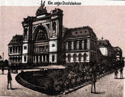 Budapest, Hungary: view of the magyar kiralyi allavasutsk (railway station). in 