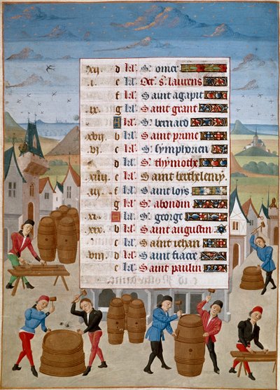 Calendar: August - Manufacture of wine barrels by Master Jean de Rolin (15th century) from 