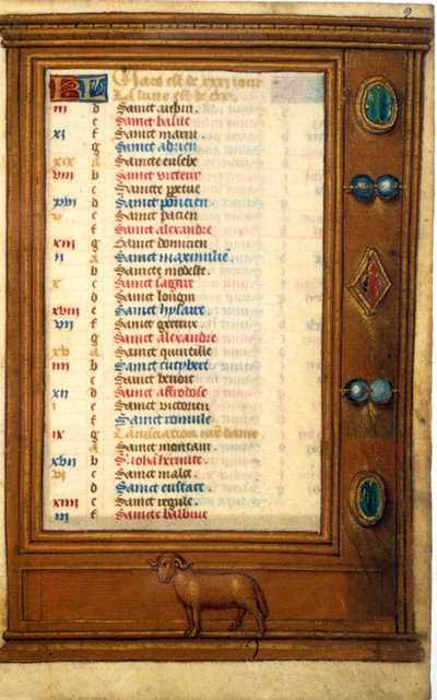 Calendar of March with the sign of Aries - Miniature of the Middle Ages by Unknown artist