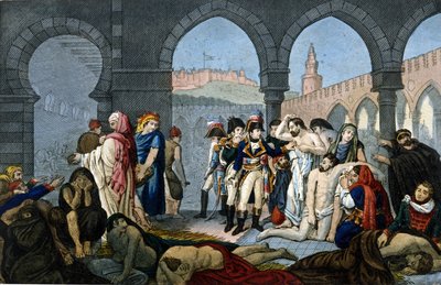 Campaign of Egypt: General Bonaparte visits the pestiferes hospital in Jaffa. Engraving 19th century by Unknown artist