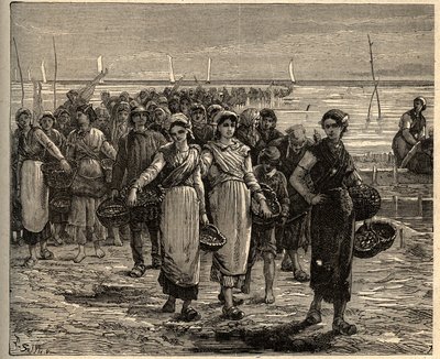 Cancale - Brittany - Les cancalaises au retour des bateau de fishing - engraving in PATRIE - DESCRIPTION PECTUREQUIREQUE DE LA FRANCE EN 6 VOLUES BY LUCIEN HUARD - end 19th century by Unknown artist