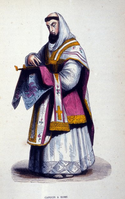 Capuchin in Rome. Engraving from an album on religious orders, Paris by Unknown artist