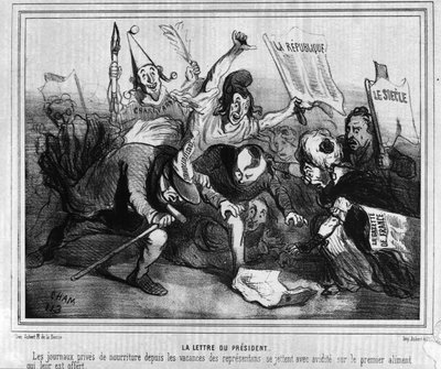 Cartoon on the election campaign for the first presidential election of 10 December 1848 with the Battle of the Newspapers. by Unknown artist
