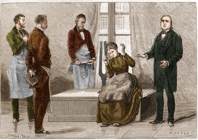 Catalepsy Produced Under the Influence of Sound (Diapason). French Neurologist Jean Martin Charcot Demonstrating Hypnosis on a Patient in Salpetriere Hospital. Illustration from 