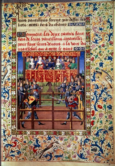 Ceremonies and ordinances as a pledge of battle: duel in closed field between two knights Miniature from a manuscript by Jean de Rolin (15th century) 1460 Paris, B.N. by Unknown artist