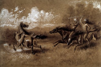 Charge of Indians riding against an enemy of another tribe by Unknown artist