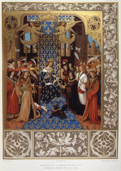 Charles VIII in the middle of his courtyard - from a miniature by Unknown artist