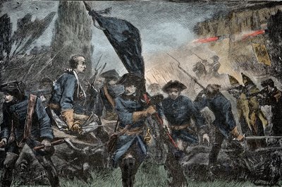 Charles XII of Sweden in Battle - Great North War (1700-1721): King Charles XII (Carl) of Sweden (1682-1728) at the Battle of Poltava in 1709 against the weapons of Peter I of Russia, called the Great (1672-1725) by Unknown artist