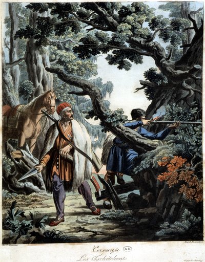Chechens ambushed in a Caucasus forest, early 19th century by Unknown artist