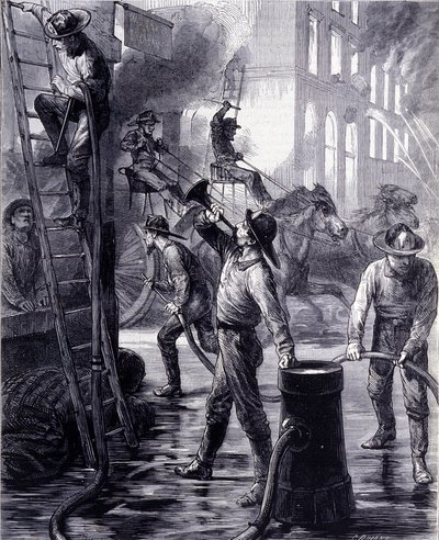 Chicago Fire Brigade Breaking a Fire, United States. 19th Century by Unknown artist