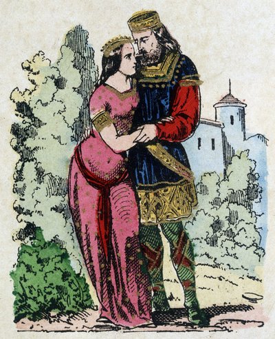 Childeric I, king of the Salians Francs (436-481) met Basin of Thuringia (wife of the king of Thuringia) during his exile. Clovis was born from their marriage by Unknown artist