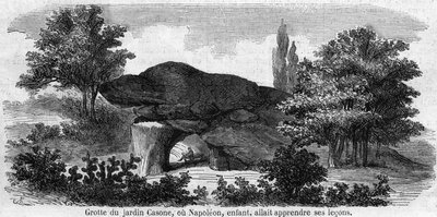 Childhood of Napoleon I: view of the cave of the garden Casone in Corsica where Napoleon (1769-1821) was going to learn his lessons. Engraving of the 19th century. by Unknown artist