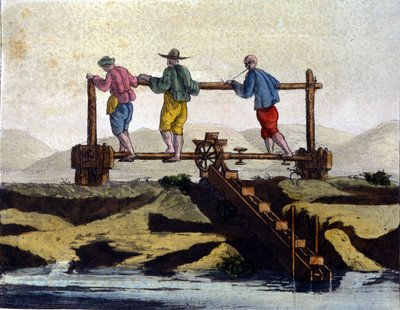 China. Water Irrigation System for Rice Cultivation. 19th Century Print by Unknown artist