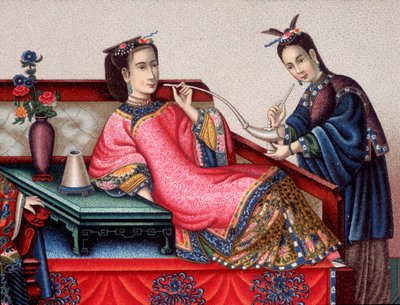Chinese aristocrat sitting smoking opium - 19th century by Unknown artist
