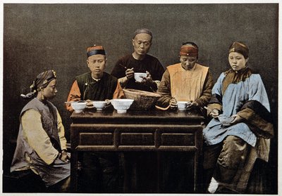 Chinese family eating - photochrome, late 19th century by Unknown artist