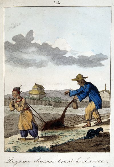 Chinese peasant pulling the plough. In “Habits and Customs of Peoples”, ed. Hocquart by Unknown artist