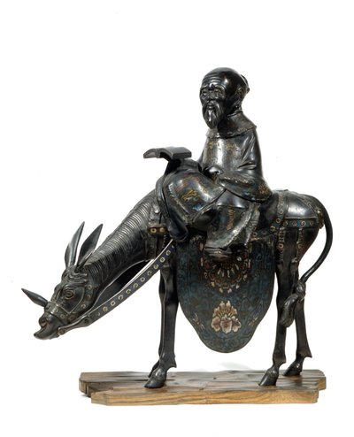 Chinese Philosopher Lao Tseu (Lao Zi) with Donkey. Figurine by Unknown artist