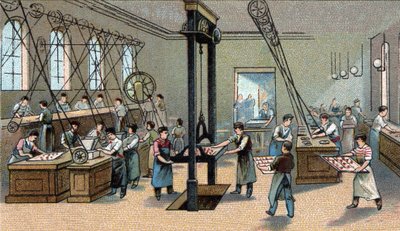 Chocolate manufacturing: molding. Chromolithography of the end of the 19th century by Unknown artist