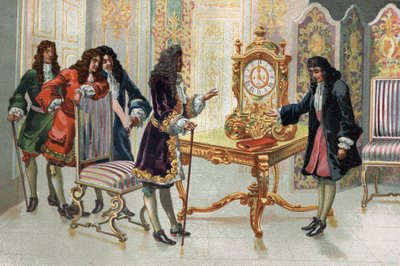Portrait of Christiaan Huygens (1629-1695), Dutch mathematician and astronomer, presenting his clock to Louis XIV by Unknown artist