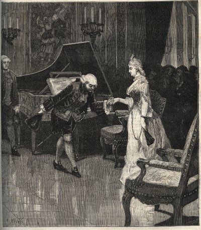 Christoph Willibald Gluck before the queen Marie-Antoinette at Trianon - Christoph Willibald Gluck (1714-1787), German composer playing in front of Queen Marie Antoinette at Trianon - engraving in Popular Music illustrated weekly newspaper - 1882 by Unknown artist