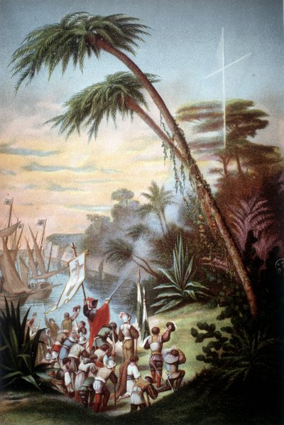Christopher Columbus arrived in San Salvador in 1492. by Unknown artist
