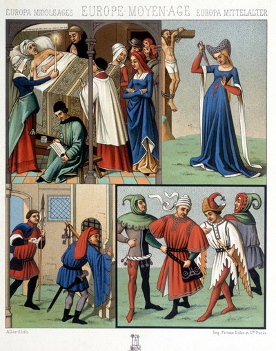 Civilian costumes in the Middle Ages from the 14th to the 15th century. In The historical costume by A. Racquet by Unknown artist