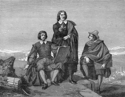 Claude Lorrain, Nicolas Poussin and Gaspard Dughet in the Roman region (19th century engraving) by Unknown artist
