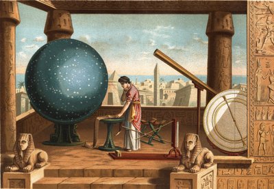 Claude Ptolemy (ca. 100 - ca. 170), Greek scholar and astronomer, in the Alexandria Observatory (Egypt). Barcelona 1877 by Unknown artist