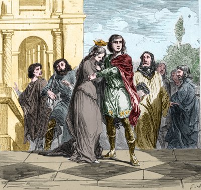 Clovis II king of the Franks (c.633-657) bought Sainte Bathilde (or Batilde, Bathylle, Beaudour) (626-680) by Unknown artist