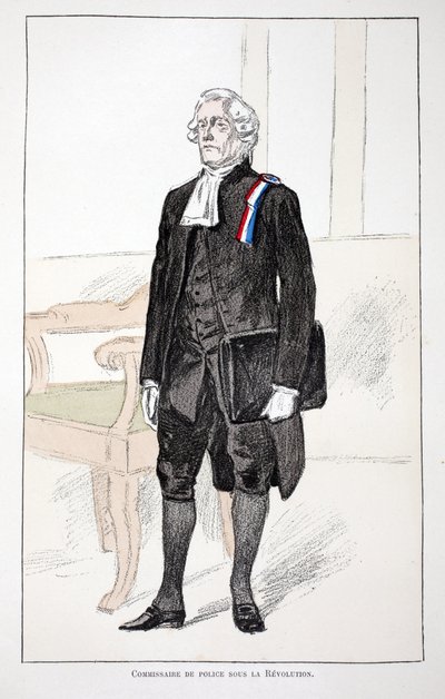 Commissioner of Police during the Revolution. Eau forte en couleurs, for illustration History of the corps des gardiens de la paix book published under the auspices of Louis Lepine, by Alfred Rey and Louis. by Unknown artist