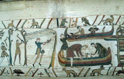 Conquest of England by the Duke of Normandy William the Conqueror (1027-1087): construction of the Norman fleet (detail) by Unknown artist