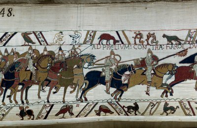 Conquest of England by the Norman Duke William the Conqueror (1027-1087) in 1066: His Army Advances Towards that of Harold II at Hastings. At the Bottom Left, Two Naked Men (detail) by Unknown artist