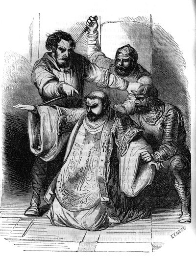 Conspiracy against Charlemagne, 792: a lord surprises the conversation between conspirators planning the murder of the King of the Franks. Among them, Pepin the Hunchback (769-811), son of Charlemagne. Engraving of the 19th century. by Unknown artist