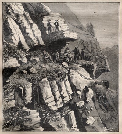Construction of a Mountain Road in the Alps (Engraving in La Science francaise) by Unknown artist