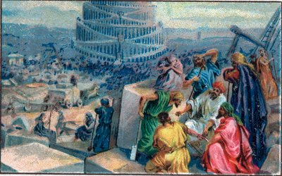 Construction of the Tower of Babel. Chromolithography of the end of the 19th century. by Unknown artist