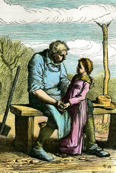 Cosette and Jean Valjean. Illustration for the novel Les Miserables by Victor Hugo by Unknown artist