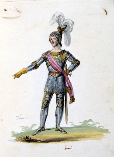 Costume for the character of Tancrede drawn by Gironi for the opera “Tancredi” (Tancrede) by Gioacchino Rossini. 1813 by Unknown artist