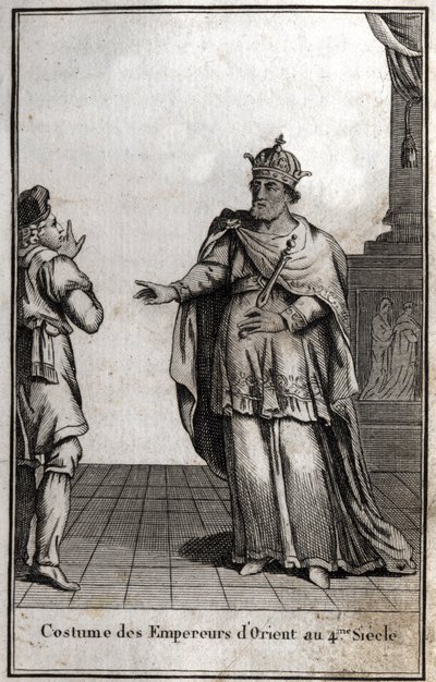 Costume of Eastern Emperors in the 4th century. Engraving in 