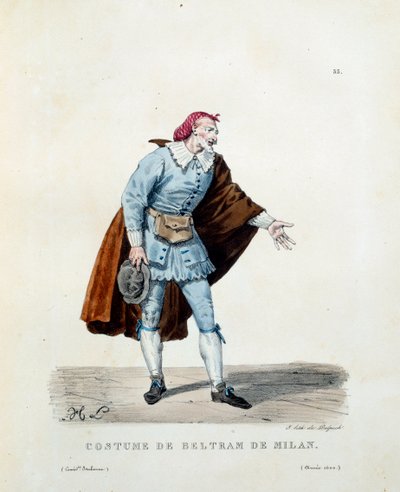 Costume of Niccolo Barbieri, known as Beltrame of Milan (died 1641) in 1600. Costume of the Italian comedy (commedia dell