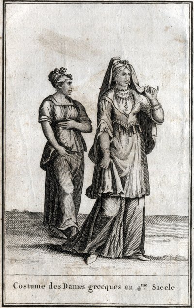 Costume of the Greek ladies in the 4th century. Engraving in 