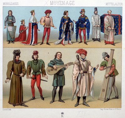 Costumes and musicians in the Middle Ages from the 13th to the 15th century. In 