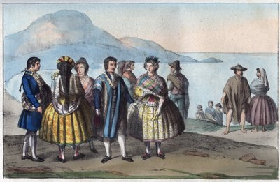 Costumes of the People of Concepcion, Chile - engraving from 