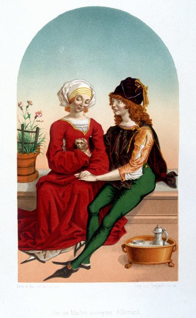 Courteous love scene in the Middle Ages. College - 19th century imitation by Unknown artist
