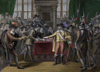 Cromwell dissolving the Long Parliament - The Rump Parliament - Oliver Cromwell (1599-1658) Dissolves the British Parliament by Unknown artist