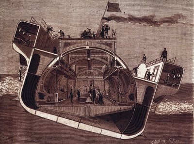 Cross section of a boat designed against seasickness by Henry Bessemer (1813-1898). Engraving 19th century. by Unknown artist
