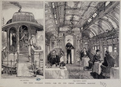 Cuisine and restaurant of a Pullman wagon - engraving by Unknown artist