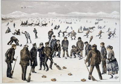 Curling on a Frozen Lake near Halifax, Nova Scotia - in “Sketches of Canadian Sports and Pastimes” by Lieut. Henry Buckton Laurence by Unknown artist